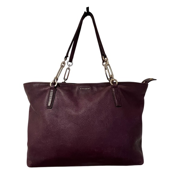 Coach Handbags - Coach Madison Phoebe Tote Pebbled Leather Plum Shoulder Bag Slouchy Zip Top